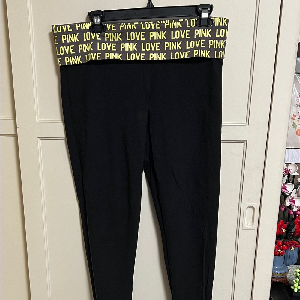 Victoria's Secret Black Leggings with Yellow PINK LOVE Accents